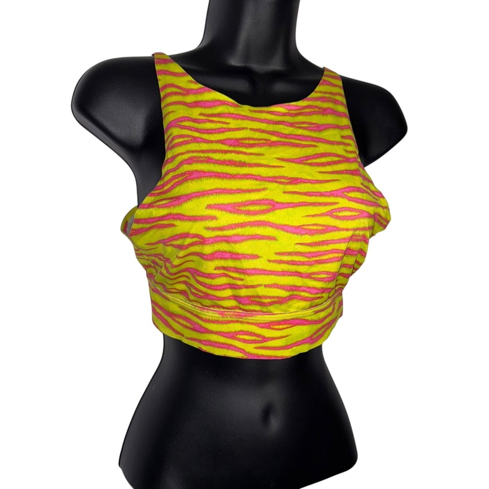 Savage X Fenty Open Back Halter‎ Crop Top Dri Fit Zebra Print